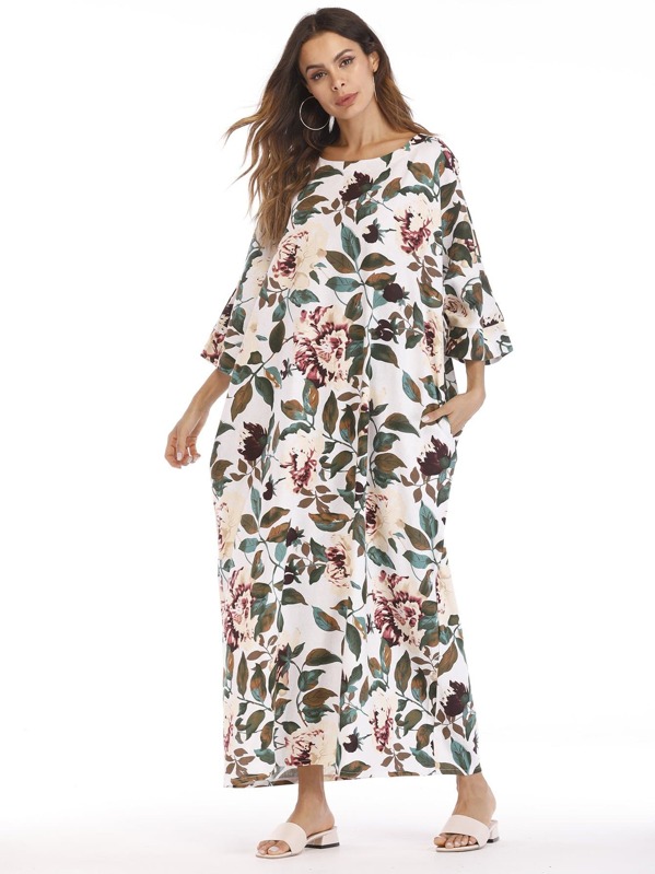 

Leaf Print Cocoon Maxi Dress, Multicolor