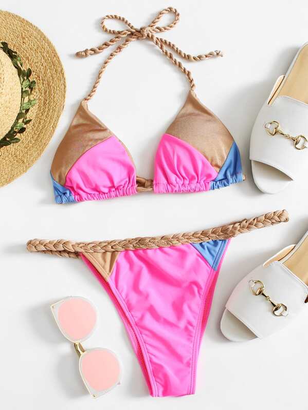 

Patchwork Braided Bikini Set, Multicolor