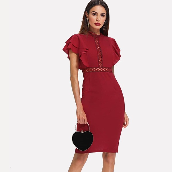 

Guipure Lace Panel Tiered Flounce Sleeve Dress