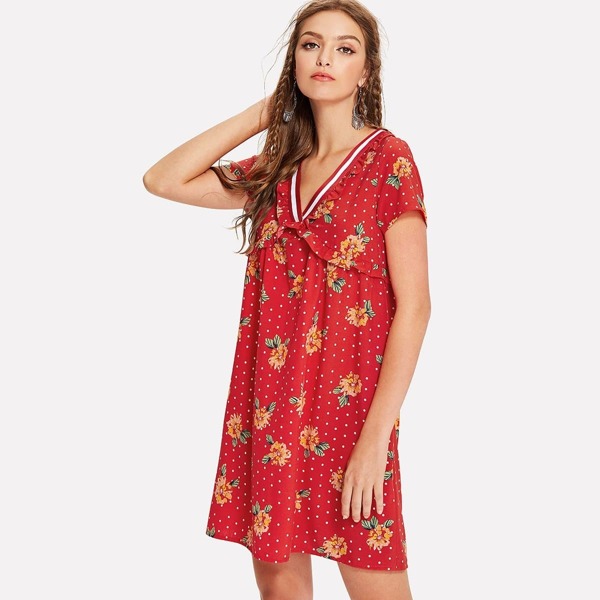 

Contrast Tape Floral Print Top