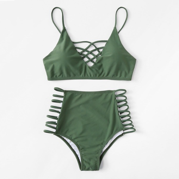 

Crisscross Front Top With Ladder Cutout Bikini Set