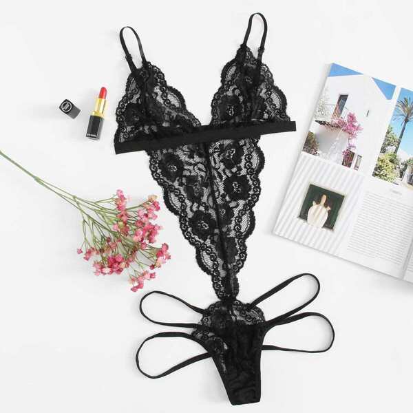 

Scalloped Trim Lace Teddy Bodysuit