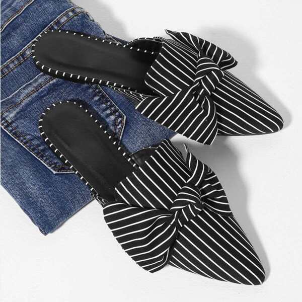 

Bow Tie Striped Flat Mules
