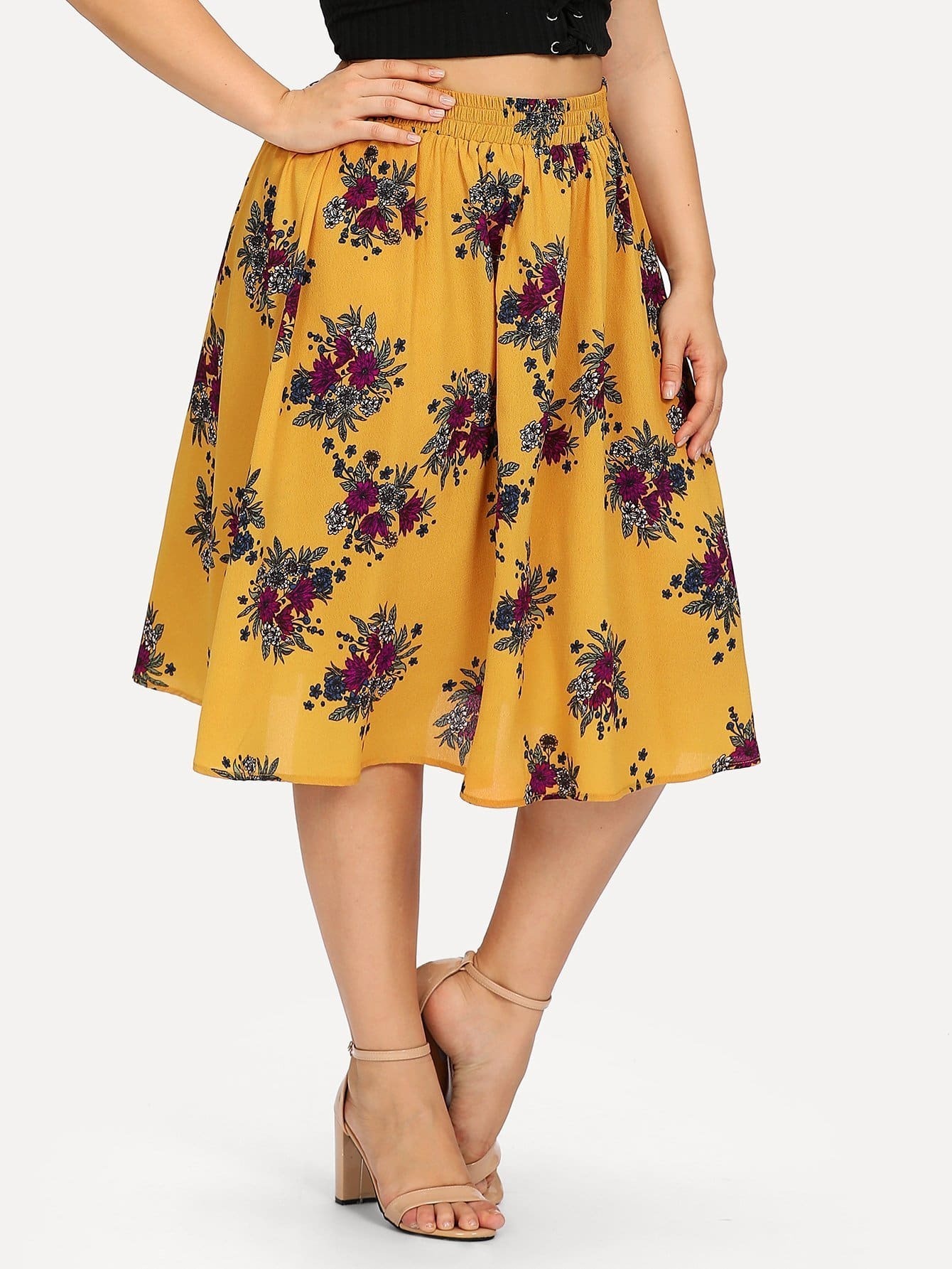 plus elastic waist floral skirt
