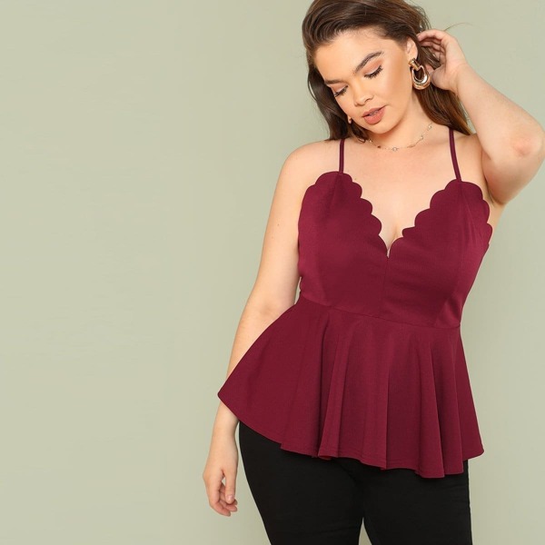 

Plus Scalloped Trim Peplum Cami Top