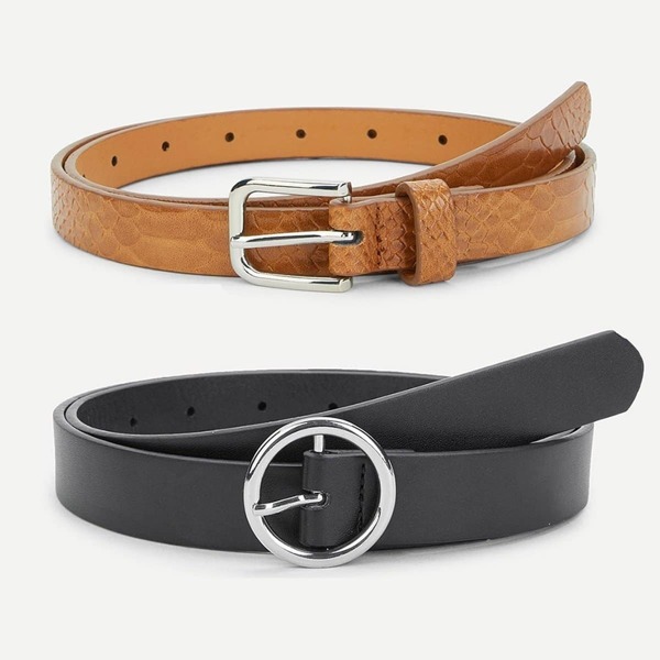 Geometric Buckle Design PU Belt 2Pcs