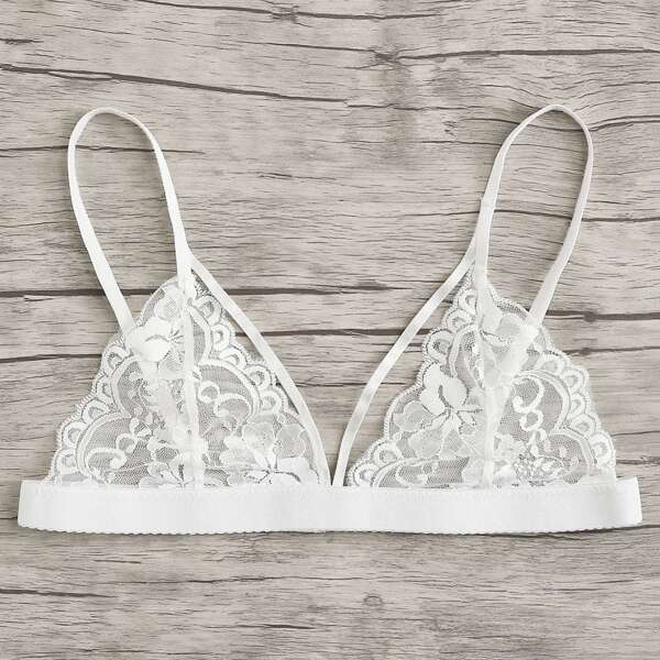 

Harness Detail Lace Bralette, White