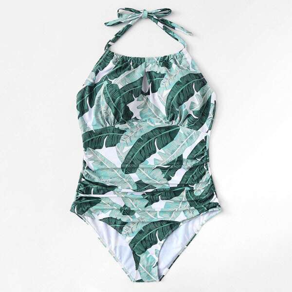 

Plus Jungle Print Ruched One Piece Swimsuit, Multicolor