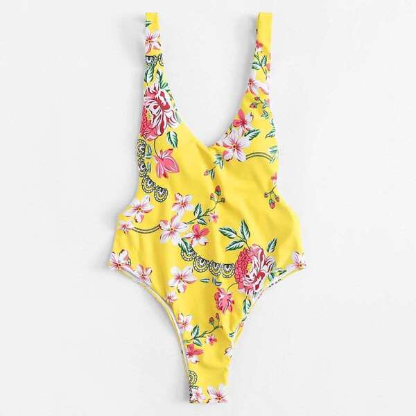 

Flower Print Low Back Swimsuit