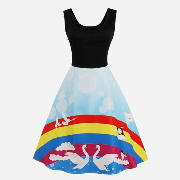 

Rainbow Print Zip Up Side Dress