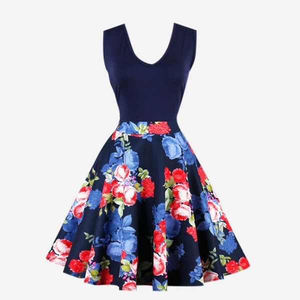 

V Neckline Floral Print Zip Up Side Dress