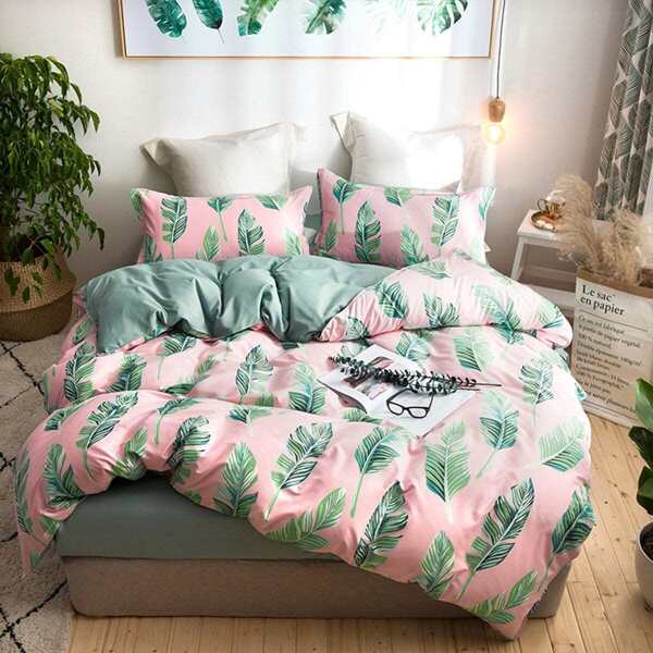 

Allover Leaf Print Sheet Set, Multicolor