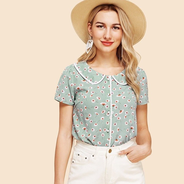 

Floral Print Peter Pan Collar Shirt