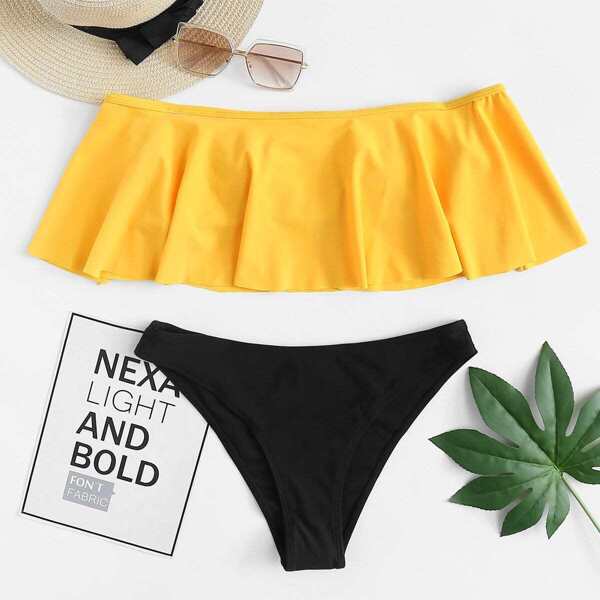 

Flounce Top With Seam Trim Bikini Set