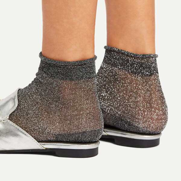

Glitter Design Rolled Ankle Socks, Black