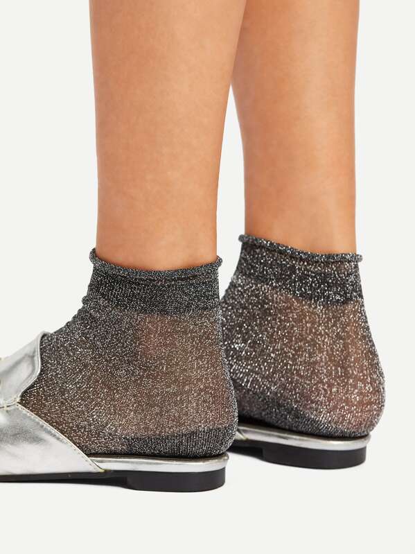 

Glitter Design Rolled Ankle Socks, Black
