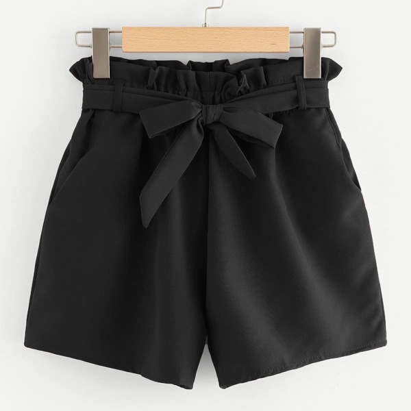 

Paperbag Tie Waist Shorts, Black