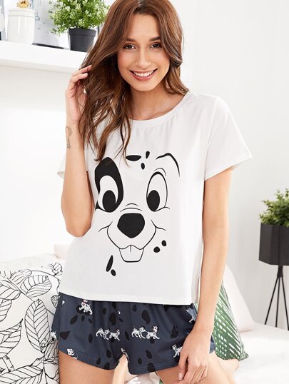 black and white black and white animal round neck preppy summer