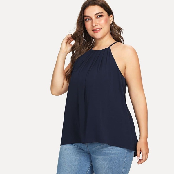 

Plus Buttoned Keyhole Back Halter Cami Top
