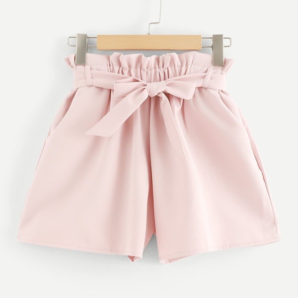 

Paperbag Tie Waist Shorts, Pink