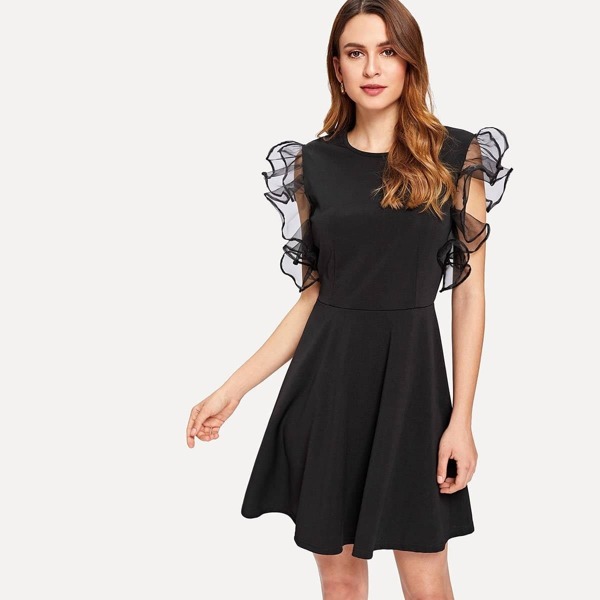 

Ruffle Mesh Panel Dress