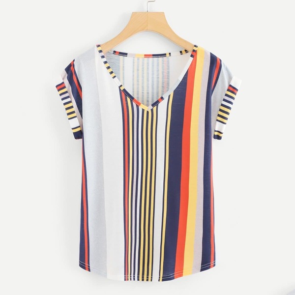 

V Neckline Striped Tee