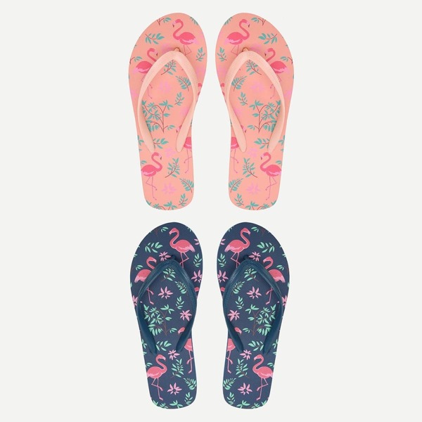 

Flamingo Print Flat Slippers