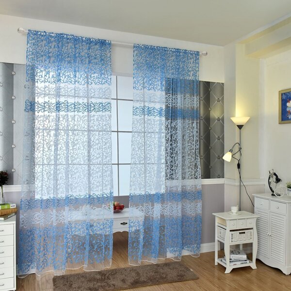 

Hook Pattern Rod Pocket Sheer Curtain 1pc, Blue