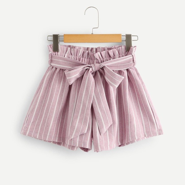 

Self Tie Waist Striped Paperbag Shorts