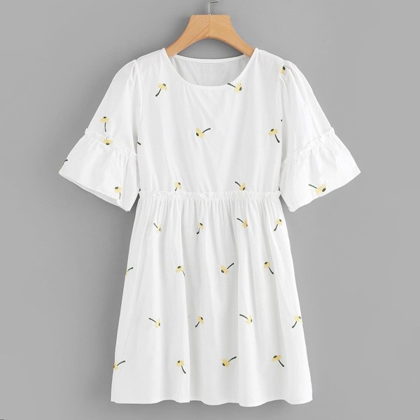 

Frill Trim Embroidered Babydoll Dress