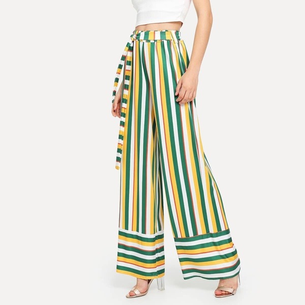 

Self Tie Waist Striped Wide Leg Pants