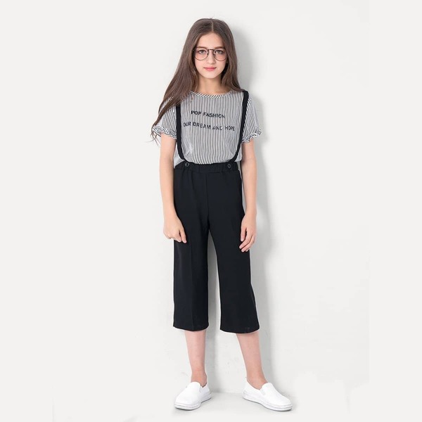 

Girls Letter Print Striped Top With Pants