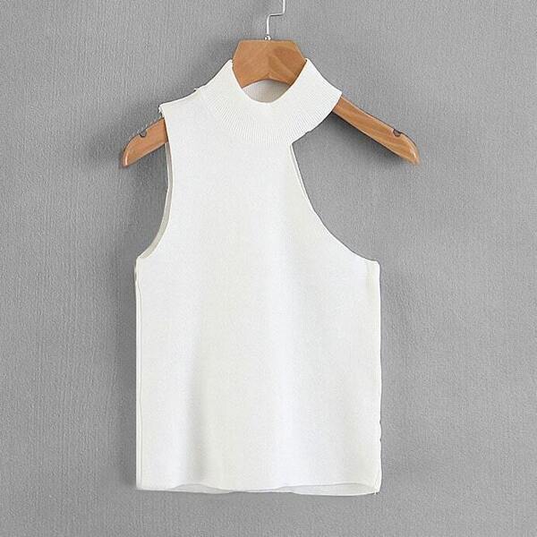 

Asymmetric Cut Out Shoulder Knit Top, White