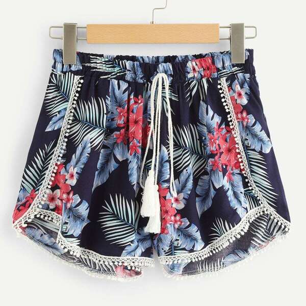 

Floral Print Drawstring Waist Shorts
