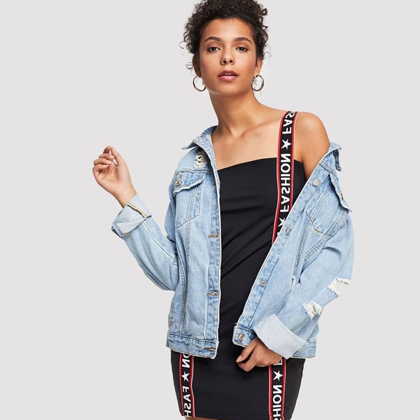 

Ripped Denim Jacket, Blue