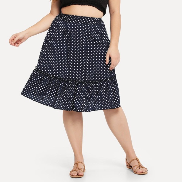 

Plus Ruffle Hem Polka Dot Skirt
