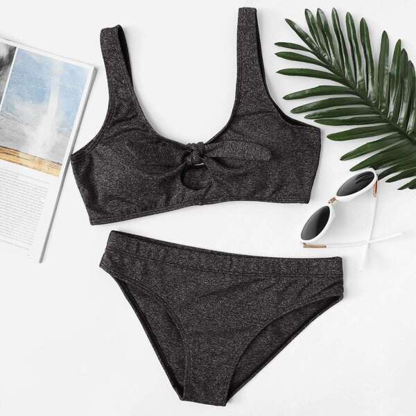 

Knot Front Bikini Set, Dark grey