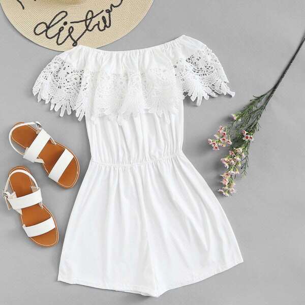 

Off Shoulder Guipure Lace Panel Jumpsuit