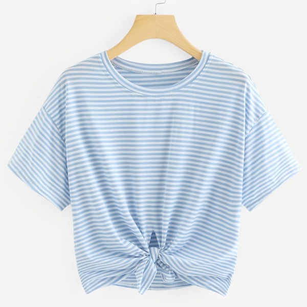 

Knot Front Striped Tee, Blue