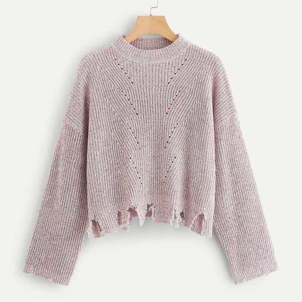 

Eyelet Detail Raw Hem Sweater