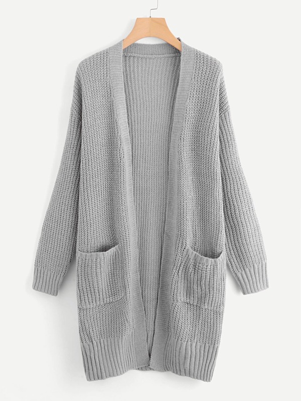 

Patch Pocket Open Front Sweater Coat, null