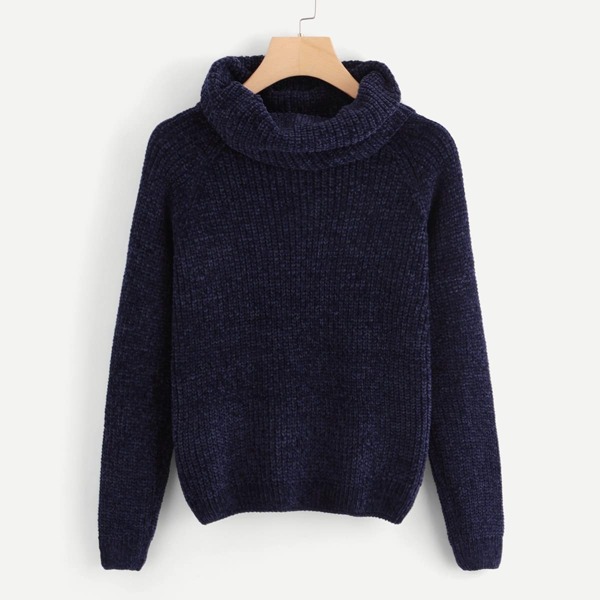

Cowl Neck Marled Knit Chenille Sweater