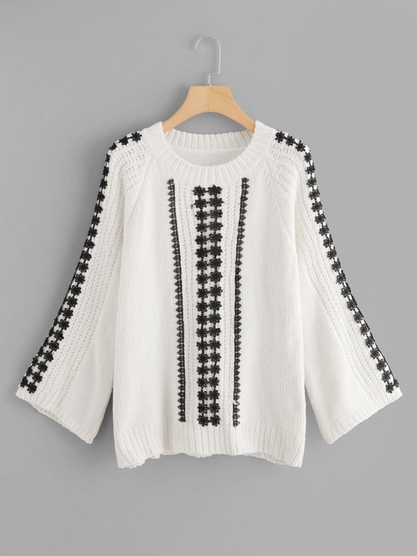 

Контраст кружева Trim Chenille Sweater, null