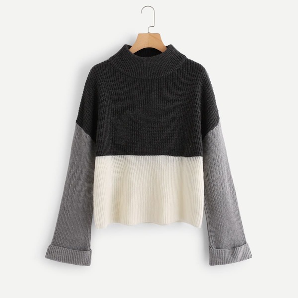 

Roll Cuff Color Block Sweater