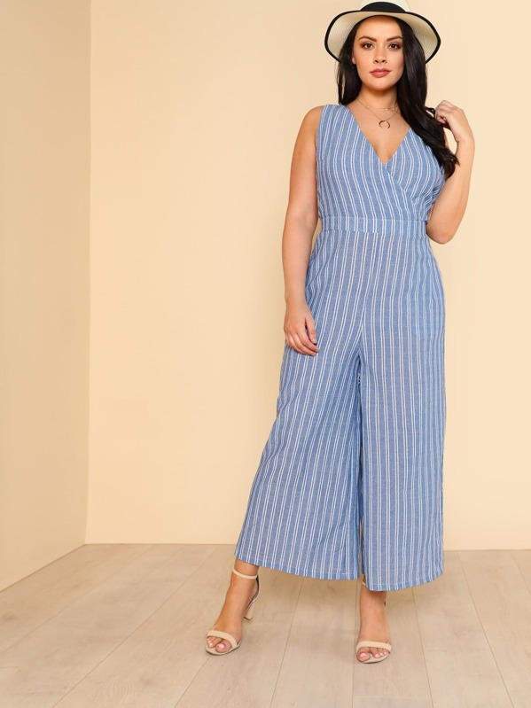 

Wrap Front Striped Palazzo Jumpsuit, Rachel Rocconi