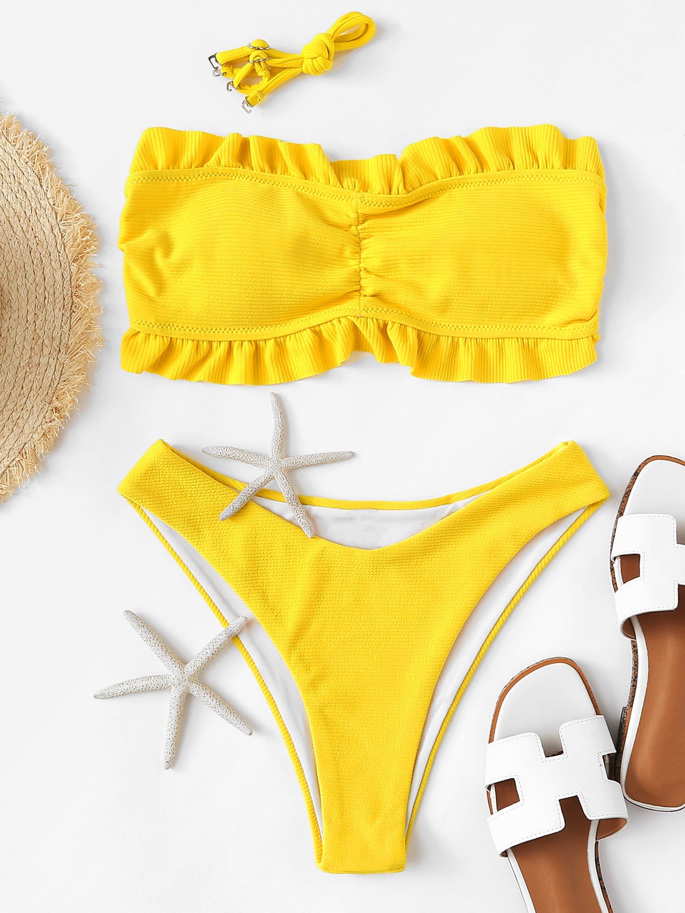frill hem bandeau bikini set