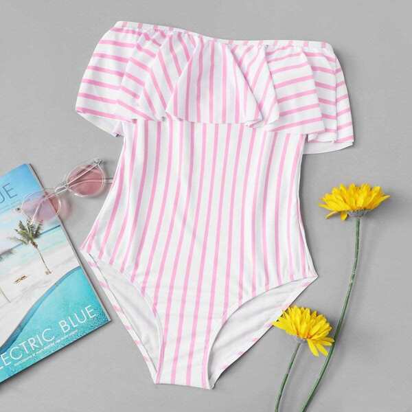

Striped Flounce One Piece Swimsuit