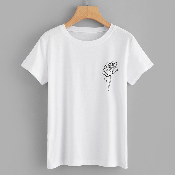 

Outline Rose Print Tee, White