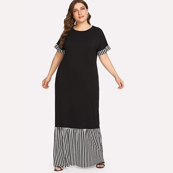 

Plus Striped Panel Ruffle Hem Dress
