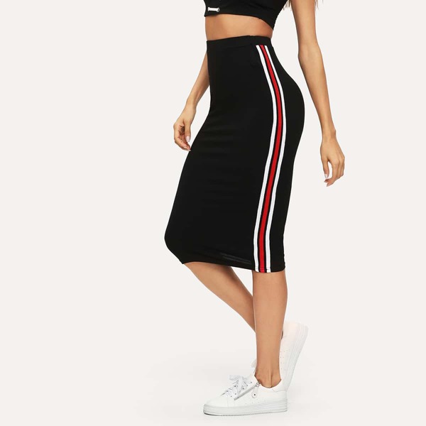 

Contrast Striped Side Bodycon Skirt